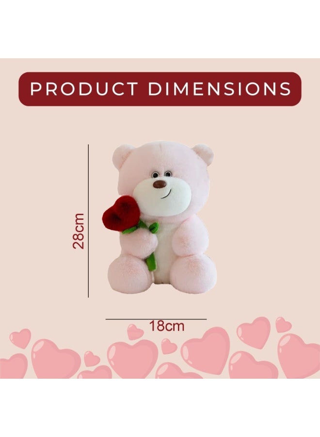 المنزل الذكي دمية دب تيدي من هوم سمارت تحمل وردة على شكل قلب أحمر، طولها 28 سم - لعبة محشوة ناعمة من القطيفة، هدية مثالية لعيد الحب والذكرى السنوية وأعياد الميلاد - Image 2